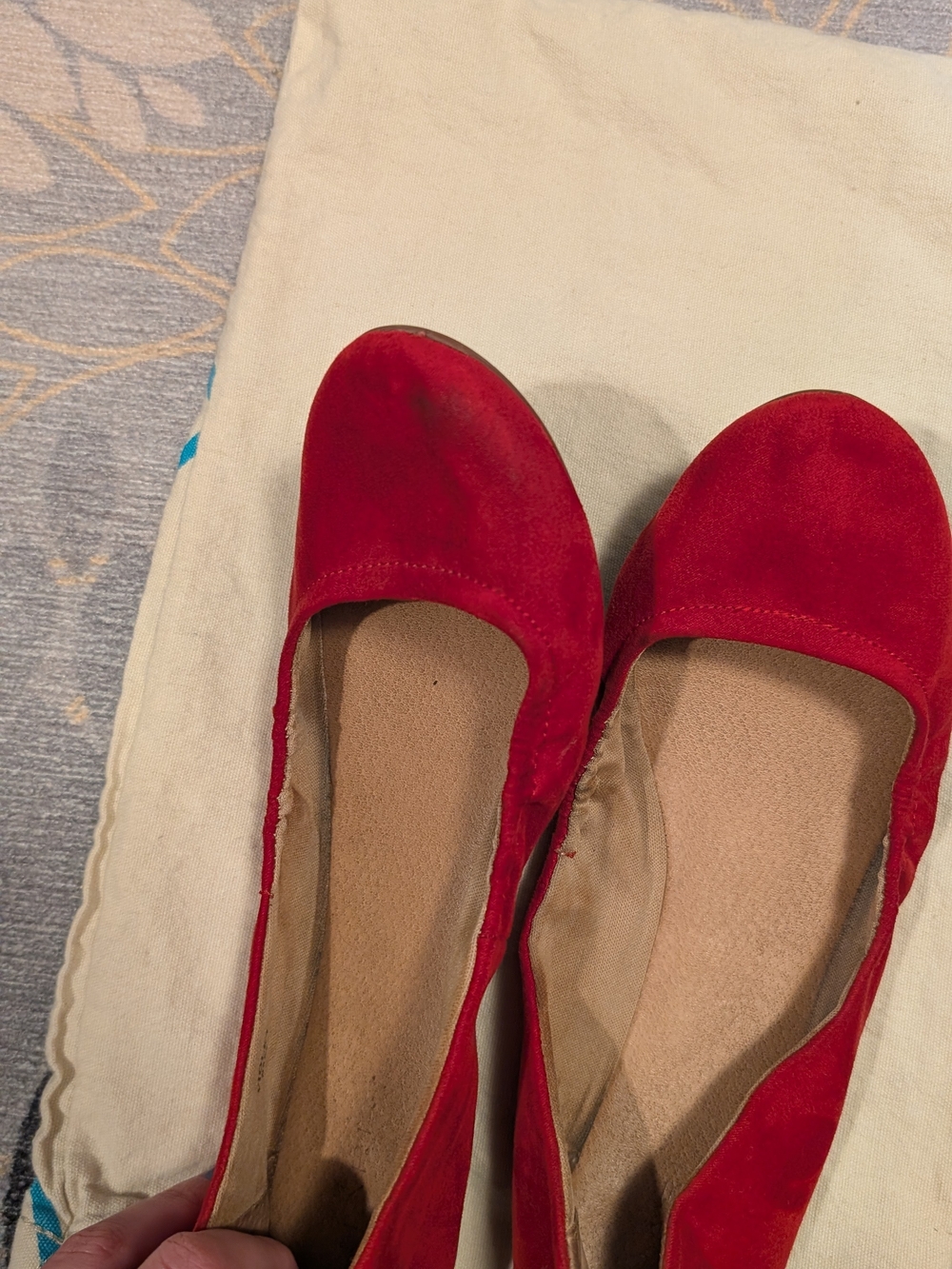 Violet Brand Suede Red Rounded Point Toe Flats - Picture 3 of 7